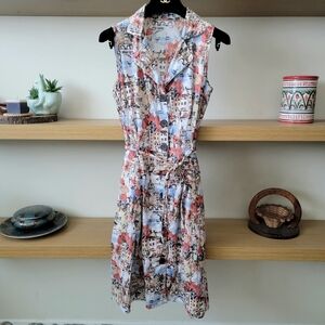 European Print Tie Waist Dress